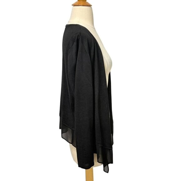 Nic+Zoe Silk Blend Open Cardigan Black Sheer Hem Long Sleeve Classic Soft Size L - Picture 2 of 7